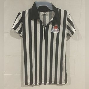 Women’s referee shirt. 3/4 zip. Great for Halloween